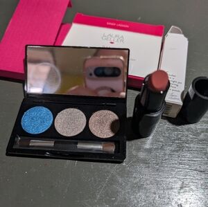 Laura Geller Baked Creme Glaze Trio Eyeshadow Palette and Lipstick Set New